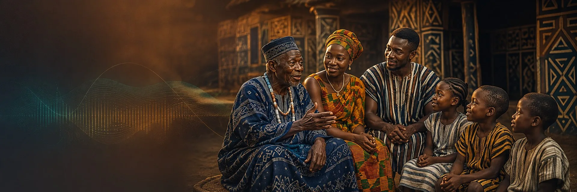Communauté africaine multigénérationnelle transmettant sa langue et ses histoires